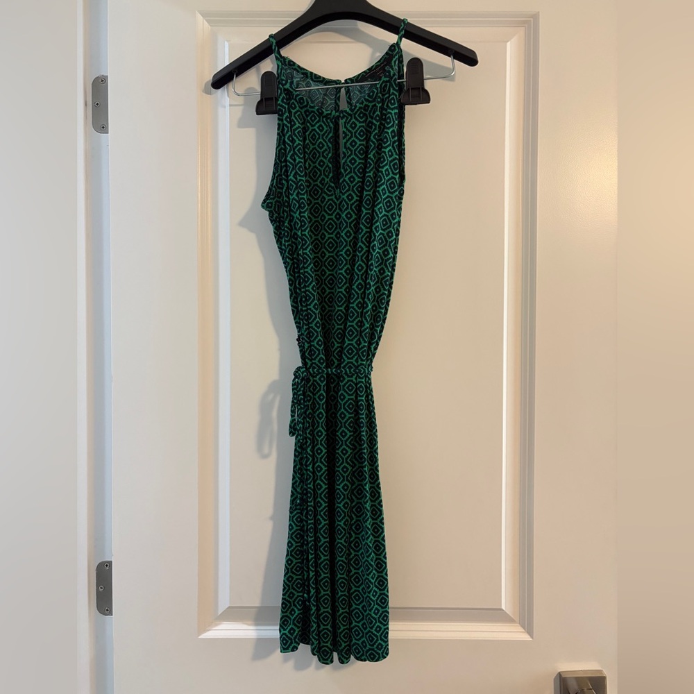 Banana Republic size XS petite green and navy dress w/ tie.Keyhole front & back